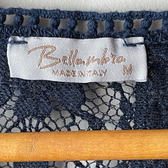 bellambia Italian silk blend navy blue bohemian bell sleeve crochet blouse med - Picture 3 of 9